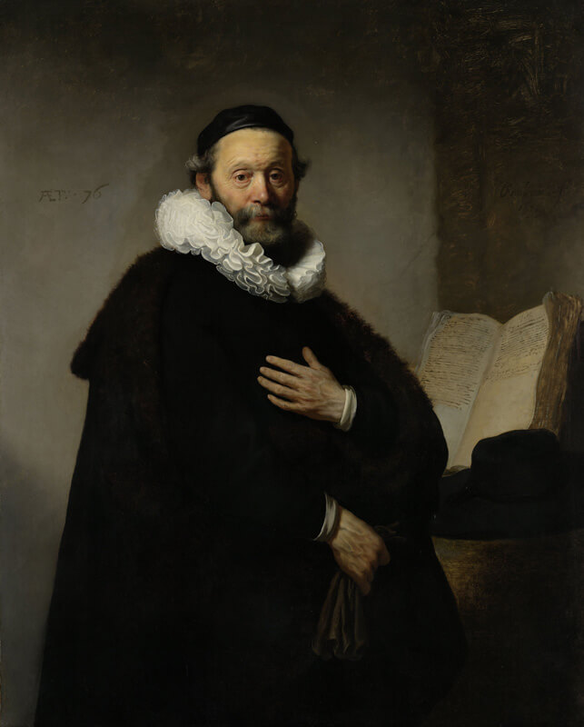 Print op hout, Portret van Johannes Wtenbogaert – Rembrandt van Rijn